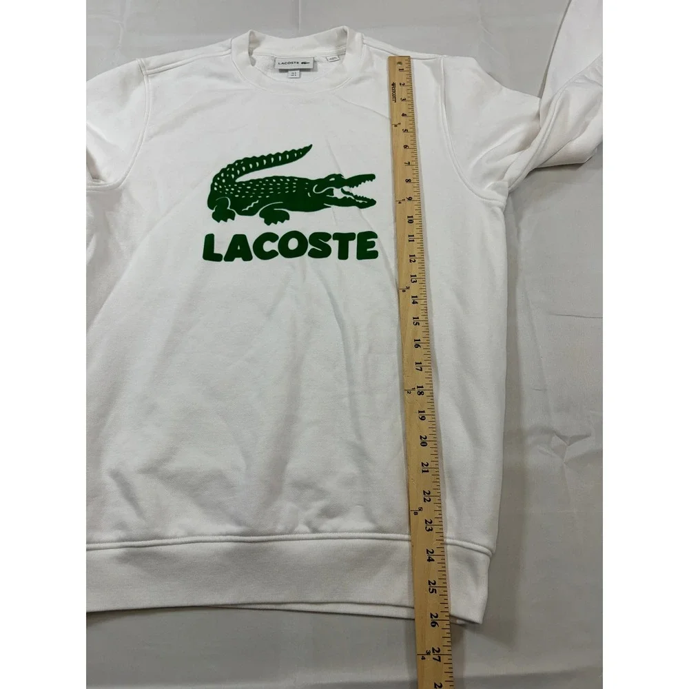 Lacoste Mens White Graphic Logo Crewneck Sweatshirt Green Crocodile Size S